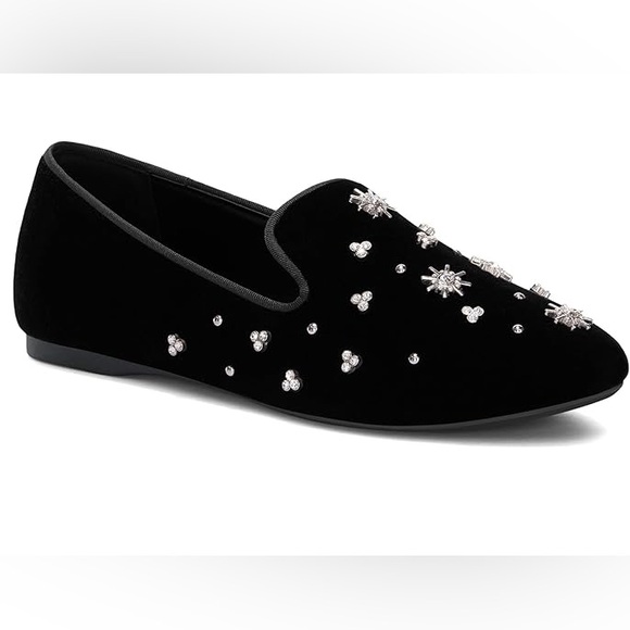 Birdies Shoes - Birdies Starling Crystal Velvet Flat in Black Size: 7